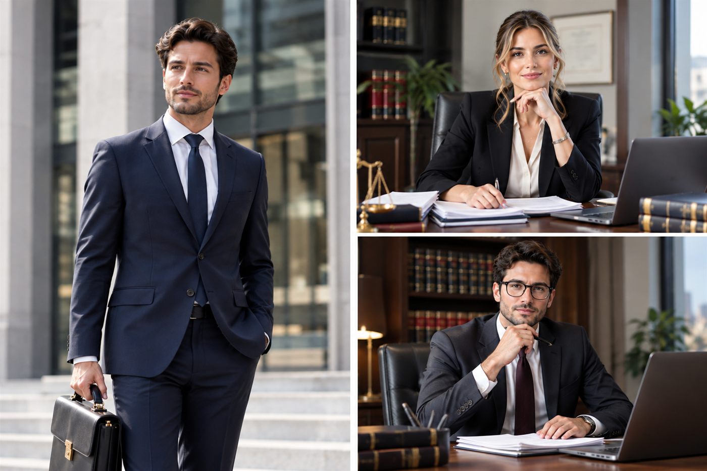 Miembros del equipo de abogados, en el despacho y a la salida del juzgado